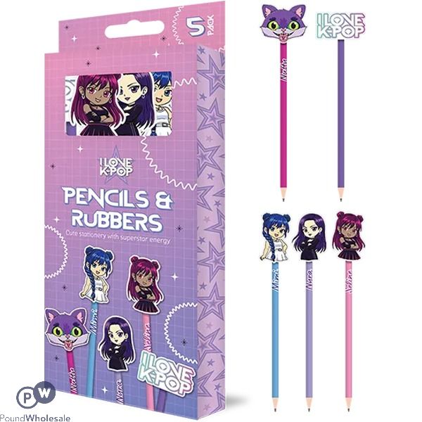 K-pop Character Rubber-topped Hb Pencils 5 Pack