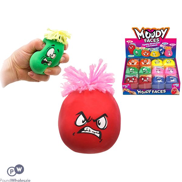 Moody Stretchy Squeezy Funny Face With Rubber Hair Cdu Assorted