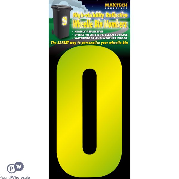 Adhesive Hi Vis Luminous Yellow  Wheelie Bin Number 0