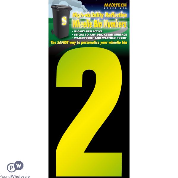 Adhesive Hi Vis Luminous Yellow Wheelie Bin Number 2