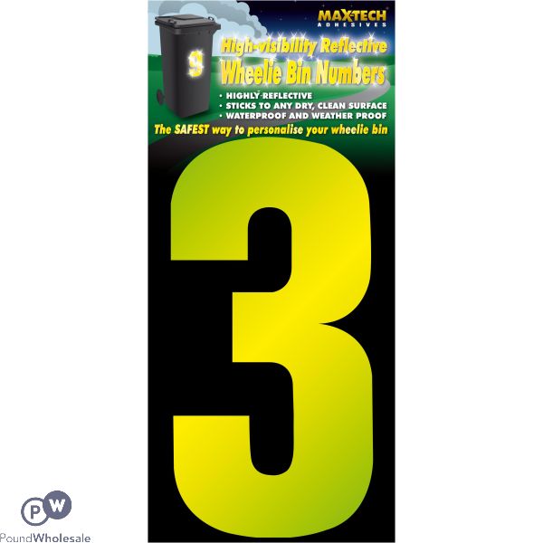 Adhesive Hi Vis Luminous Yellow Wheelie Bin Number 3