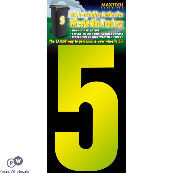 Adhesive Hi Vis Luminous Yellow Wheelie Bin Number 5