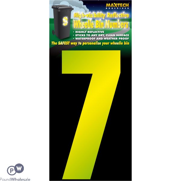 Adhesive Hi Vis Luminous Yellow Wheelie Bin Number 7