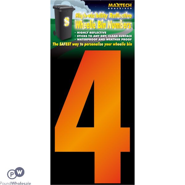 Adhesive Hi Vis Luminous Orange Wheelie Bin Number 4