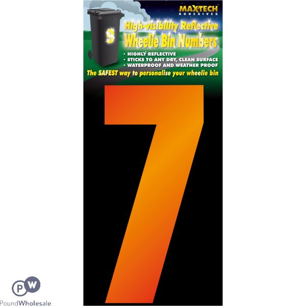 Adhesive Hi Vis Luminous Orange Wheelie Bin Number 7