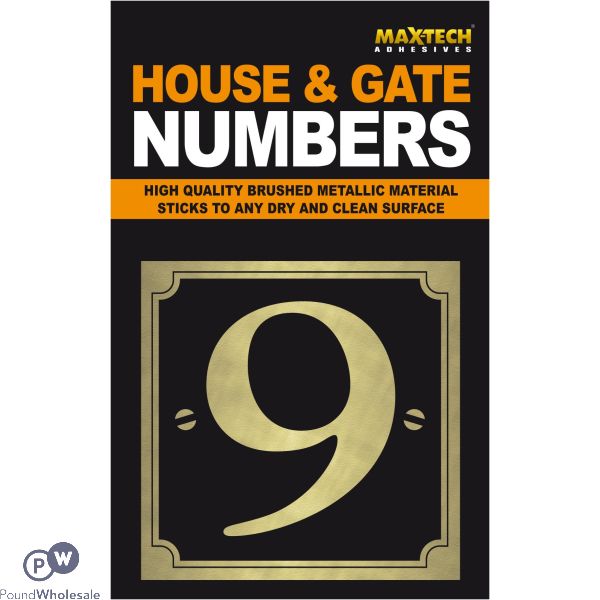 Adhesive House And Gate Number Black With Gold Number 9