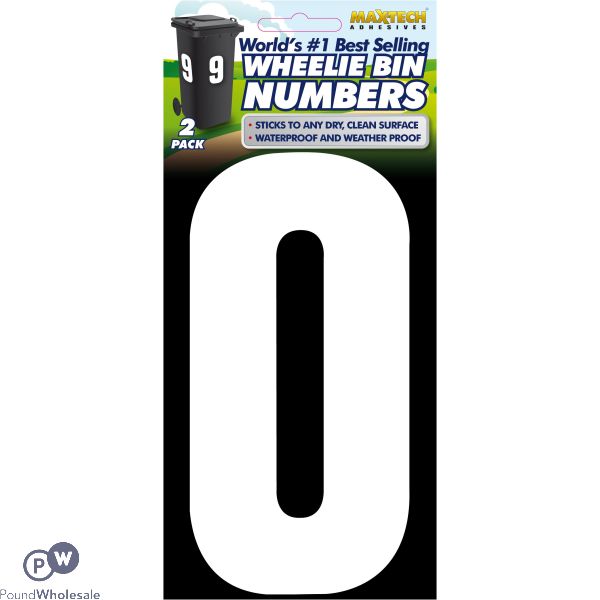 2pk Value Adhesive White Wheelie Bin Numbers 0
