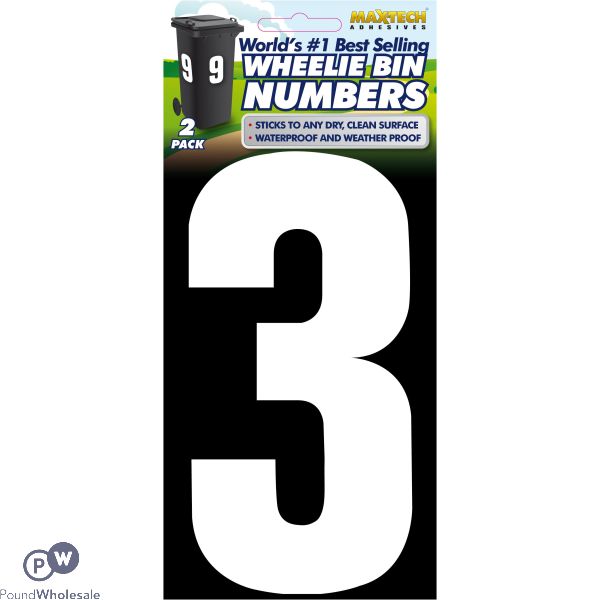 2pk Value Adhesive White Wheelie Bin Numbers 3