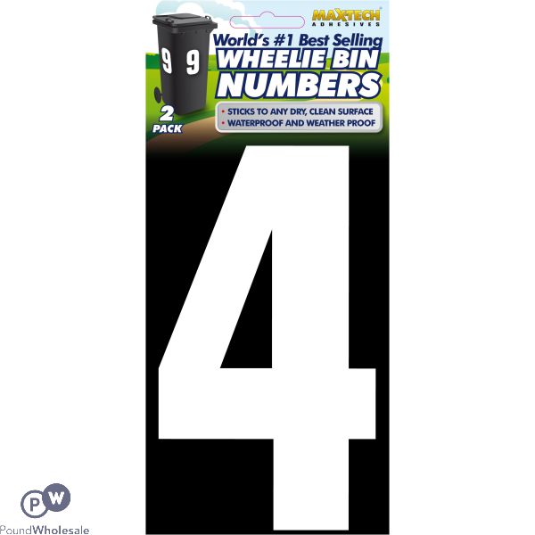 2pk Value Adhesive White Wheelie Bin Numbers 4