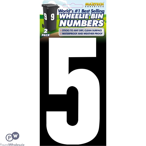 2pk Value Adhesive White Wheelie Bin Numbers 5