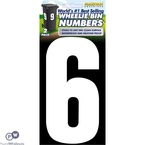 2pk Value Adhesive White Wheelie Bin Numbers 6