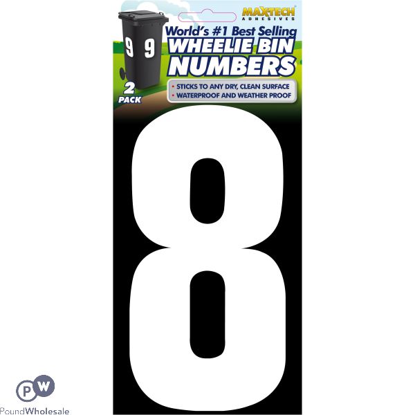 2pk Value Adhesive White Wheelie Bin Numbers 8