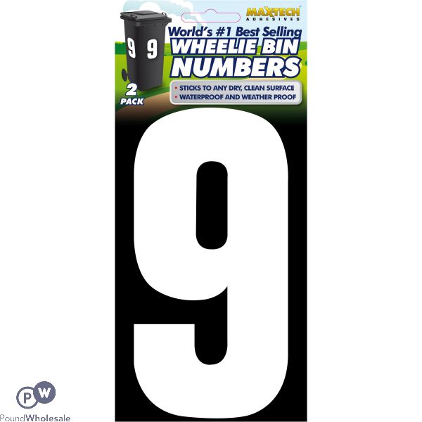 2pk Value Adhesive White Wheelie Bin Numbers 9