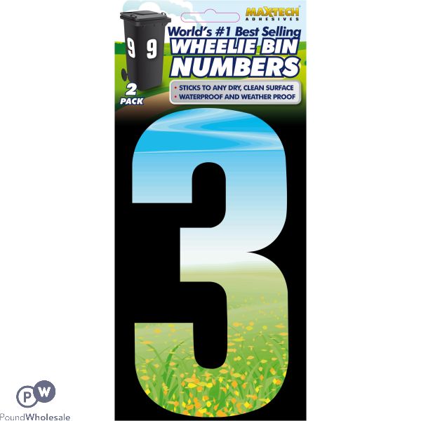 2pk Adhesive Meadow Wheelie Bin Number 3