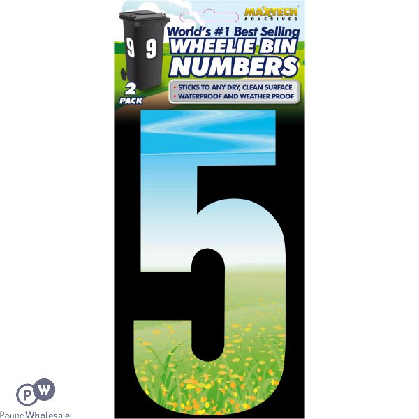 2pk Adhesive Meadow Wheelie Bin Number 5