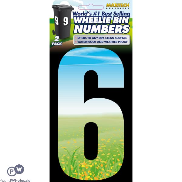2pk Adhesive Meadow Wheelie Bin Number 6