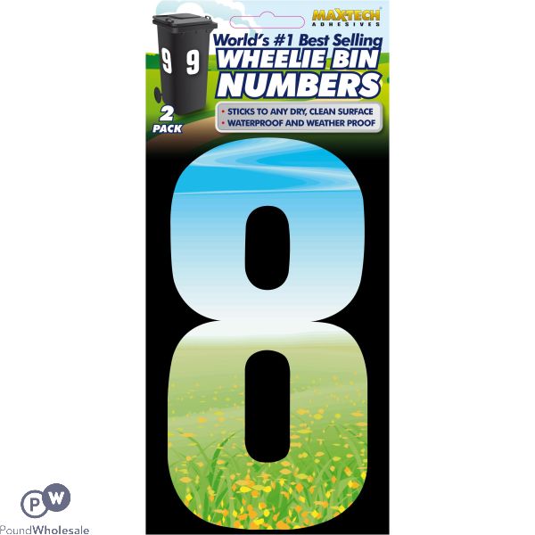 2pk Adhesive Meadow Wheelie Bin Number 8