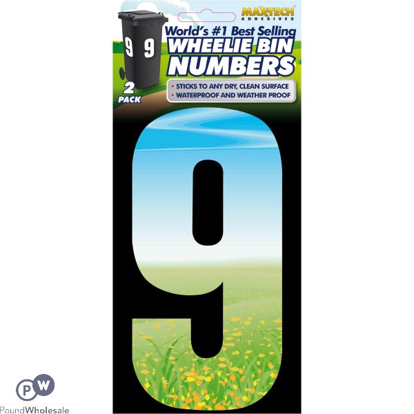2pk Adhesive Meadow Wheelie Bin Number 9