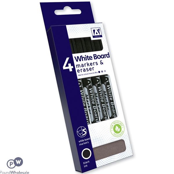 White Board Markers & Erasers Blank Ink 4 Pack
