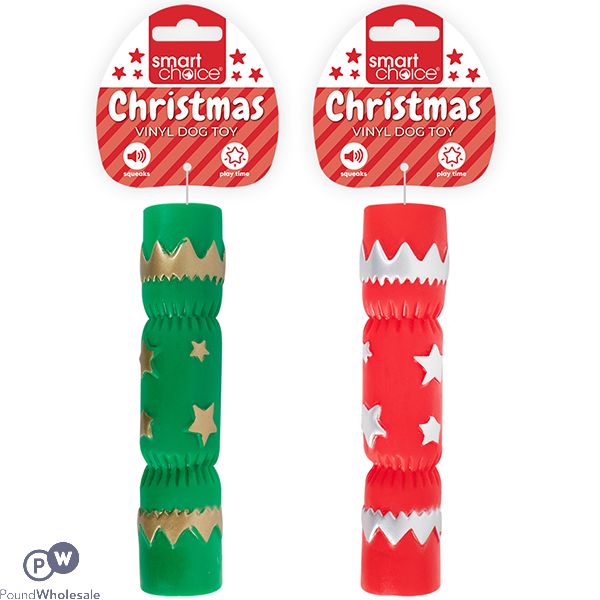 Smart Choice Christmas Squeaky Vinyl Cracker Dog Toy Assorted Colours