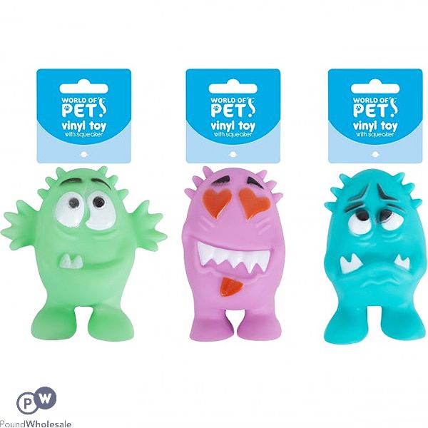 World Of Pets Squeaky Vinyl Monsters Dog Toys Assorted Colours