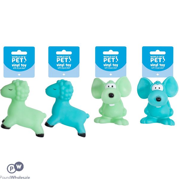 World Of Pets Squeaky Vinyl Lamb & Mouse Dog Toy Assorted