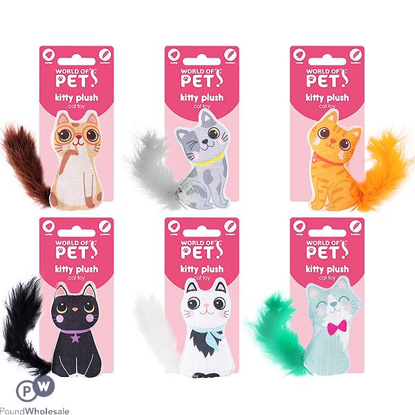 World Of Pets Catnip Fluffy Cat-shaped Cat Toy Assorted