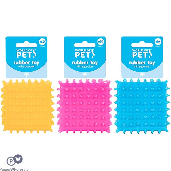 World Of Pets Squeaky Rubber Cube Dog Toy 6cm Assorted Colours