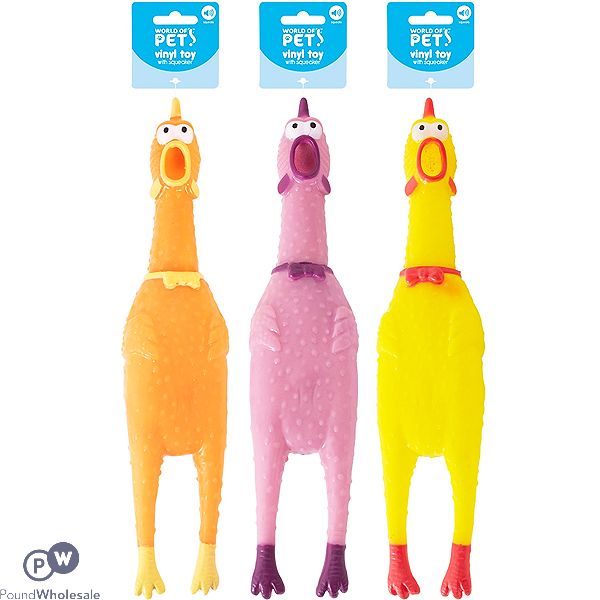 World Of Pets Honking Vinyl Chicken Dog Toy 25cm Assorted Colours