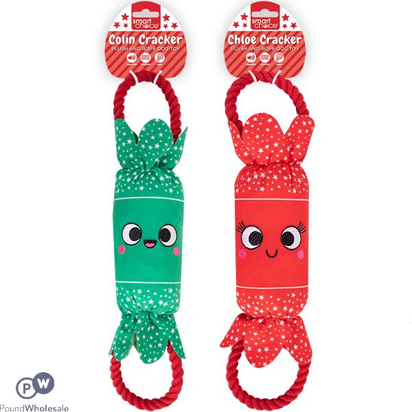 Smart Choice Christmas Plush & Rope Xmas Cracker Dog Toy 40cm Assorted Colours