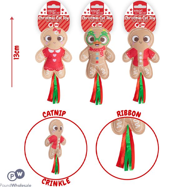 Smart Choice Christmas Catnip Gingerbread Cat Toys 13cm Assorted