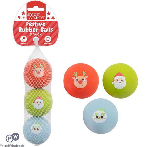 Smart Choice Christmas Rubber Bouncy Balls Dog Toys 6cm 3 Pack
