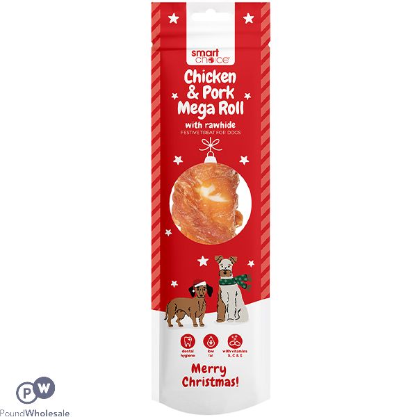Smart Choice Christmas Chicken & Pork Rawhide Mega Roll Dog Treat 90g