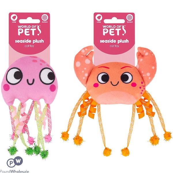 World Of Pets Seaside Plush Catnip Pom Pom Animal Cat Toy 7cm Assorted