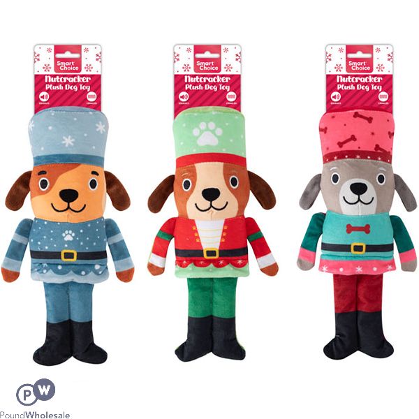Smart Choice Christmas Squeaky Crinkle Nutcracker Plush Dog Toy 31cm Assorted