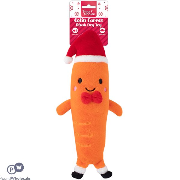 Smart Choice Christmas Squeaky Crinkle Colin Carrot Plush Dog Toy 36cm