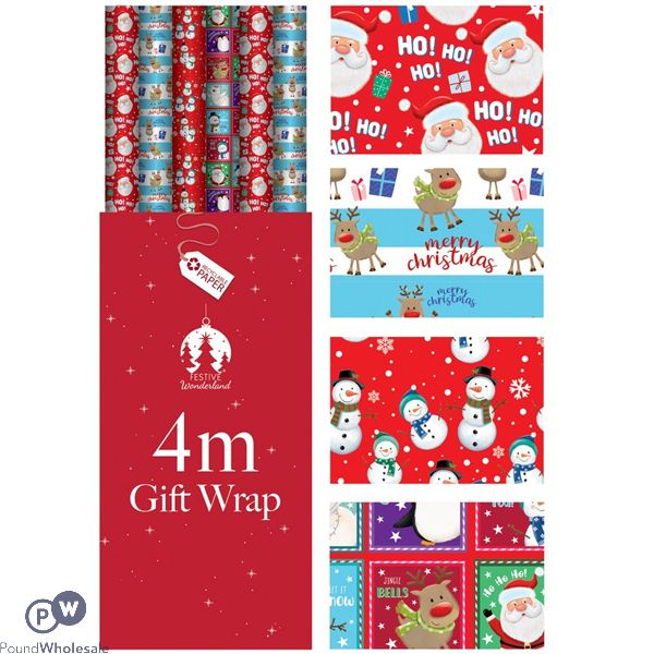 Festive Wonderland Christmas Kids Gift Wrap 4m Cdu Assorted