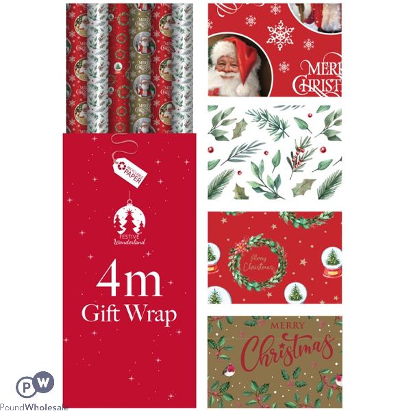Festive Wonderland Christmas Traditional Gift Wrap 4m Cdu Assorted