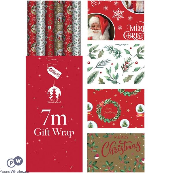 Festive Wonderland Christmas Traditional Gift Wrap 7m Cdu Assorted