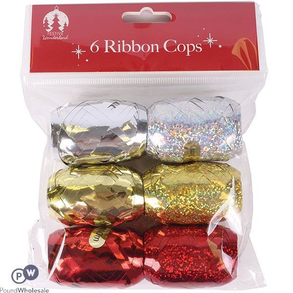 Festive Wonderland Assorted Christmas Ribbon Cops 6 Pack