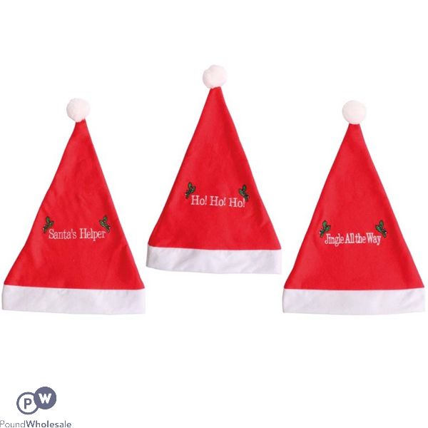 Festive Wonderland Christmas Plush Slogan Santa Hat Assorted