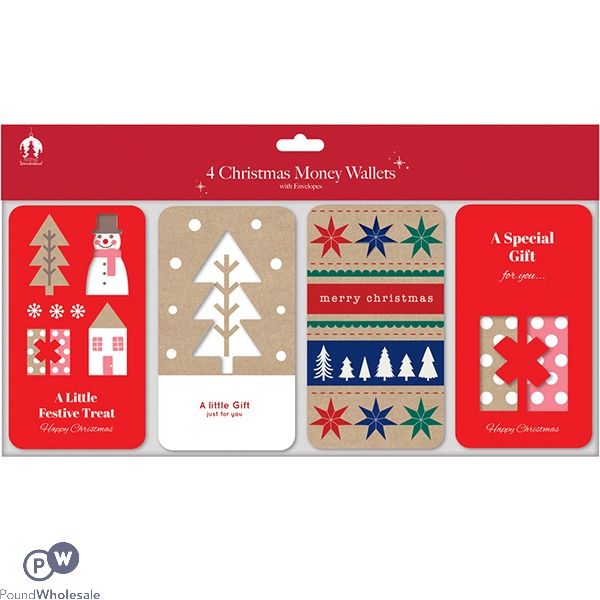 Festive Wonderland Assorted Christmas Money Wallets With Envelopes 4 Pack