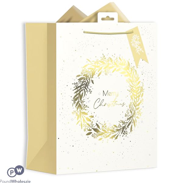 Giftmaker Christmas Gold & Cream Wreath Gift Bag Large