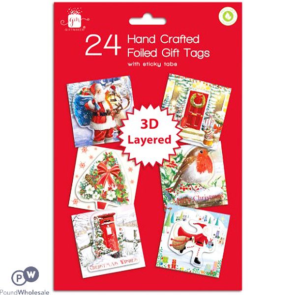 Giftmaker Hand-crafted 3d Layered Foiled Christmas Gift Tags 24 Pack