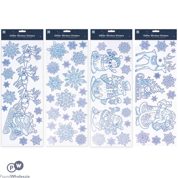 Christmas Glitter Window Stickers Assorted
