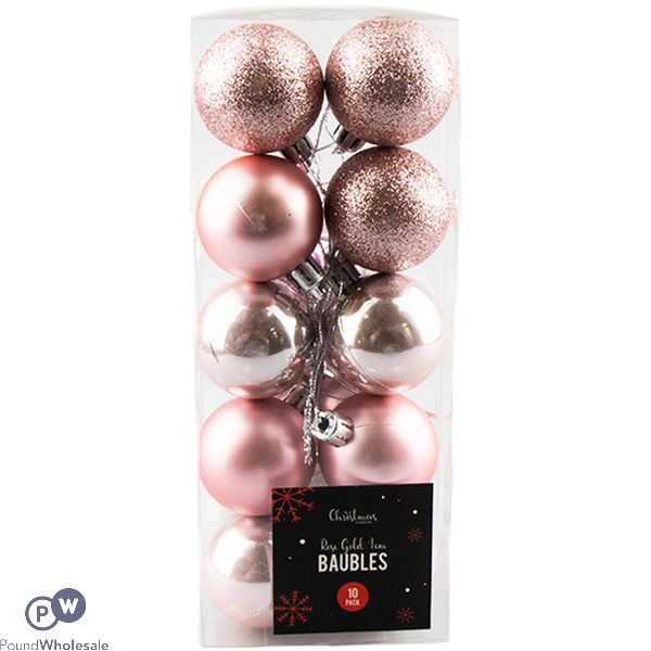 Christmas Rose Gold Assorted Baubles Set 4cm 10 Pack