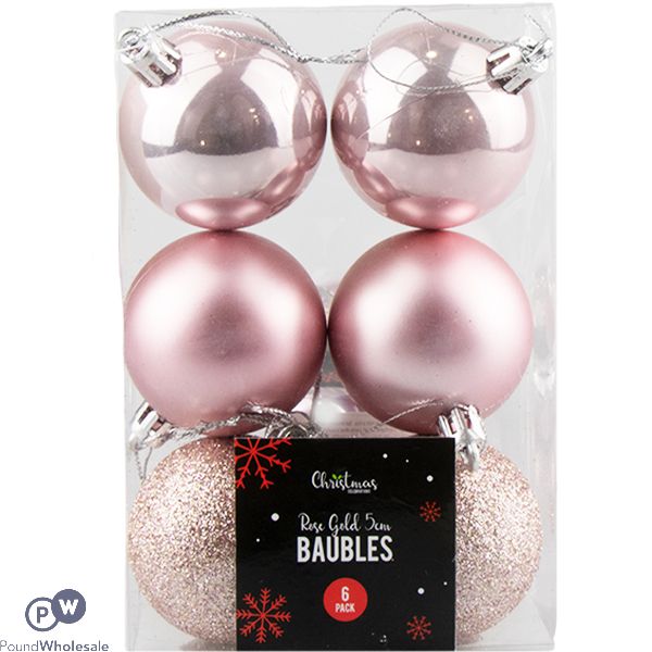 Christmas Rose Gold Assorted Baubles Set 5cm 6 Pack