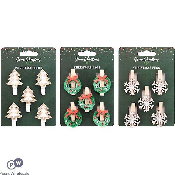 Christmas Wood Present Topper Pegs 5 Pack Assorted