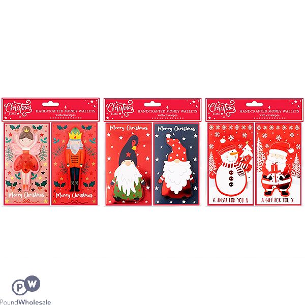 Christmas Foil Handcrafted Money Wallet 4 Pack Assorted
