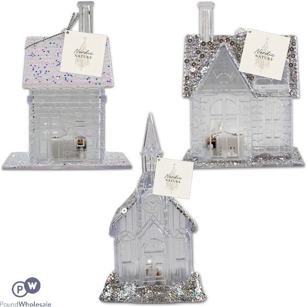Christmas Nordic Led Light-up Glitter House Decoration Assorted